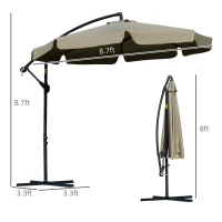 Outsunny 9' Offset Hanging Patio Umbrella, Cantilever Umbrella with Easy Tilt Adjustment, Cross Base and 8 Ribs for Backyard, Poolside, Lawn and Garden, Brown(m-3)