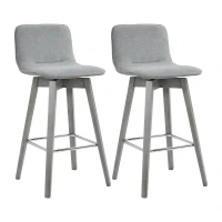 HOMCOM Swivel Bar Stools Set of 2, Counter Height Barstools Linen Fabric Padded Chair with 26.5" Seat Height and Footrest, Grey(m-10)