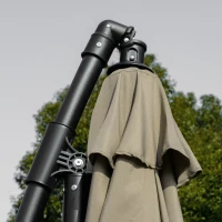 Outsunny 9' Offset Hanging Patio Umbrella, Cantilever Umbrella with Easy Tilt Adjustment, Cross Base and 8 Ribs for Backyard, Poolside, Lawn and Garden, Brown(m-9)