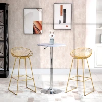 HOMCOM Modern Bar Stools Set of 2, Bar Height Barstools, 29.5" Seat Height Bar Chairs for Kitchen, Pub with Backrest and Footrest, Steel Frame, Gold(m-2)