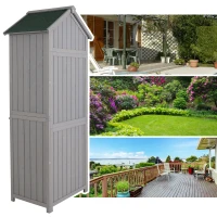 Outsunny 30" x 21" x 71" Garden Storage Shed, Outdoor Storage Shed with 3 Tier Shelves, Workshop Yard Tool Utility Storage House Water-resistant All-weather Cover Spire Roof, Grey(m-7)