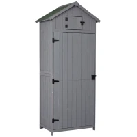 Outsunny 30" x 21" x 71" Garden Storage Shed, Outdoor Storage Shed with 3 Tier Shelves, Workshop Yard Tool Utility Storage House Water-resistant All-weather Cover Spire Roof, Grey(m-2)