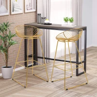 HOMCOM Modern Bar Stools Set of 2, Bar Height Barstools, 29.5" Seat Height Bar Chairs for Kitchen, Pub with Backrest and Footrest, Steel Frame, Gold(m-12)
