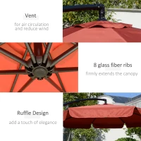 Outsunny 9' Cantilever Patio Umbrella, Wine Red - Elegant Hanging Sun Shade with Easy Handle for Outdoor Comfort(m-5)
