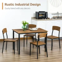 HOMCOM 5 Piece Modern Industrial Dining Table and Chairs Set for Small Space, kitchen, Dining room, Dark Walnut(m-4)