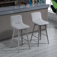 HOMCOM Swivel Bar Stools Set of 2, Counter Height Barstools Linen Fabric Padded Chair with 26.5" Seat Height and Footrest, Grey(m-8)