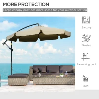 Outsunny 9' Offset Hanging Patio Umbrella, Cantilever Umbrella with Easy Tilt Adjustment, Cross Base and 8 Ribs for Backyard, Poolside, Lawn and Garden, Brown(m-7)
