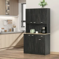 HOMCOM 71" Modern Buffet with Hutch, Standing Kitchen Hutch with Storage Cabinets, Drawer, Open Space with Microwave Stand, Black(m-1)