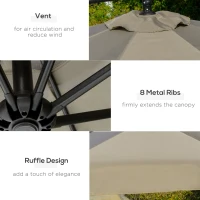Outsunny 9' Offset Hanging Patio Umbrella, Cantilever Umbrella with Easy Tilt Adjustment, Cross Base and 8 Ribs for Backyard, Poolside, Lawn and Garden, Brown(m-6)
