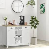 HOMCOM Wooden Storage Sideboard, Buffet Cabinet with Shelf, Wine Rack, 2 Drawers, White/Oak(m-8)