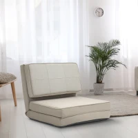 HOMCOM Convertible Flip Chair, Folding Upholstered Floor Sofa, Adjustable Guest Chaise Lounge, Dorm Bed with Metal Frame for Living Room and Bedroom, Gream White(m-9)