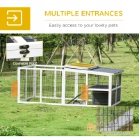 Pawhut Rabbit Hutch Duck Cage with Large Run Wooden Small Animal Cage Bunny House Tortoise Enclosure Indoor/Outdoor with Hinge roof and Water-Repellent Paint, Grey(m-5)