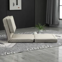 HOMCOM Convertible Flip Chair, Folding Upholstered Floor Sofa, Adjustable Guest Chaise Lounge, Dorm Bed with Metal Frame for Living Room and Bedroom, Gream White(m-8)