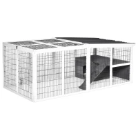 Pawhut Rabbit Hutch Duck Cage with Large Run Wooden Small Animal Cage Bunny House Tortoise Enclosure Indoor/Outdoor with Hinge roof and Water-Repellent Paint, Grey(m-2)