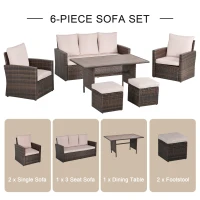 Outsunny 6-Piece Outdoor Dining Set - Includes Chairs, Ottomans, Sofa, & Table, Cushioned Seating, Perfect for Patio, Garden, Beige(m-4)