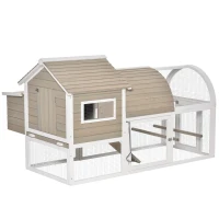PawHut 66Inches Wooden Chicken Coop Outdoor Hen House Poultry Cage with Removable Tray Nesting Box, Grey(m-2)