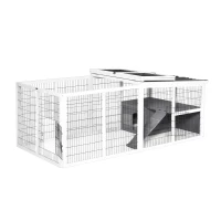 Pawhut Rabbit Hutch Duck Cage with Large Run Wooden Small Animal Cage Bunny House Tortoise Enclosure Indoor/Outdoor with Hinge roof and Water-Repellent Paint, Grey(m-7)
