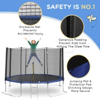 Soozier 12ft Trampoline with Safety Enclosure Net and Non-Slip Ladder for Teens and Adults Indoor and Outdoor Use, Blue(m-4)