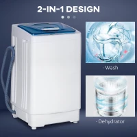 HOMCOM 2-In-1 Full Automatic Portable Washing Machine and Spin Dryer, 1.38Cu Ft Compact Laundry Washer with Wheels, Built-in Gravity Drain and 8 Programs for Apartment, Dorm, RVs, White(m-7)