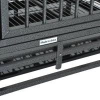 PawHut 36" Heavy Duty Dog Crate Metal Cage Kennel with Lockable Wheels, Double Door and Removable Tray, Gray(m-11)