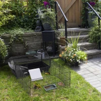 PawHut Rolling Metal Rabbit, Guinea Pig, or Small Animal Hutch Cage with Main House and Run(m-8)