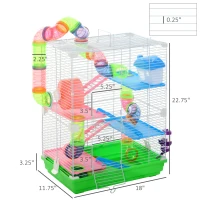 PawHut 5 Tiers Hamster Cage Portable Animal Travel Carrier w/ Exercise Wheels Tube(m-3)