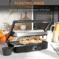 HOMCOM 4 Slice Panini Press Grill, Stainless Steel Sandwich Maker with Non-Stick Double Plates, Locking Lids and Drip Tray, Opens 180 Degrees to Fit Any Type or Size of Food 13"x10.25"x4.75"(m-4)