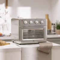 HOMCOM 7-in-1 Toaster Oven, 21 Qt 4-Slice Convection Oven with Warm, Broil, Toast, Bake Air Fryer Setting 60min Timer, Adjustable Thermostat, 3 Crust Shades, and 4 Accessories 1550W for Countertop(m-10)