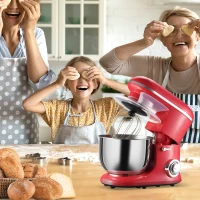 HOMCOM Stand Mixer with 6+1P Speed, 600W Tilt Head Kitchen Electric Mixer with 6 Qt Stainless Steel Mixing Bowl, Beater, Dough Hook and Splash Guard for Baking Bread, Cakes, and Cookies, Red(m-8)