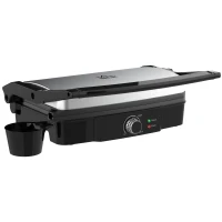 HOMCOM 4 Slice Panini Press Grill, Stainless Steel Sandwich Maker with Non-Stick Double Plates, Locking Lids and Drip Tray, Opens 180 Degrees to Fit Any Type or Size of Food 13"x10.25"x4.75"(m-1)