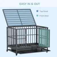 PawHut 36" Heavy Duty Dog Crate Metal Cage Kennel with Lockable Wheels, Double Door and Removable Tray, Gray(m-7)