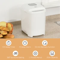 HOMCOM 2Lb Bread Maker, Non-Stick Bread Machine with Gluten Free Setting, 11 Menu, 2 Loaf Sizes, 3 Crust Colors, 13h Delay Timer, 1h Warming Function, 500W(m-5)