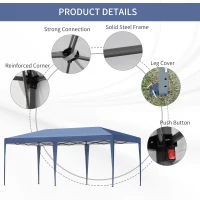 Outsunny 10' x 19' Outdoor Pop Up Party Tent Garden Easy Set Up Gazebo Canopy Market Event Sunshade Blue(m-5)