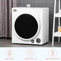 HOMCOM Automatic Dryer Machine, 1350W 3.22 Cu. Ft. Portable Clothes Dryer with 5 Drying Modes and Stainless Steel Tub for Apartment or Dorm, White(m-5)