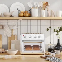 HOMCOM 7-in-1 Toaster Oven, 21 Qt 4-Slice Convection Oven with Warm, Broil, Toast, Bake Air Fryer Setting 60min Timer, Adjustable Thermostat, 3 Crust Shades, and 4 Accessories 1550W for Countertop(m-12)