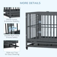 PawHut 36" Heavy Duty Dog Crate Metal Cage Kennel with Lockable Wheels, Double Door and Removable Tray, Gray(m-6)