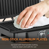 HOMCOM 4 Slice Panini Press Grill, Stainless Steel Sandwich Maker with Non-Stick Double Plates, Locking Lids and Drip Tray, Opens 180 Degrees to Fit Any Type or Size of Food 13"x10.25"x4.75"(m-6)