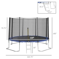 Soozier 12ft Trampoline with Safety Enclosure Net and Non-Slip Ladder for Teens and Adults Indoor and Outdoor Use, Blue(m-3)