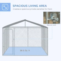 PawHut Outdoor Dog Kennel Galvanized Steel Fence with Cover Secure Lock Mesh Sidewalls for Backyard 9.8' x 9.8' x 7.7'(m-4)