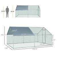 PawHut Large Chicken Coop Metal Chicken Run for Chickens with Waterproof and Anti-U Cover, Spire Shaped Walk in Fence Cage Hen House for Outdoor and Yard Farm Use, 1.26" Dia, 9.8' x 13.1' x 6.4'(m-3)