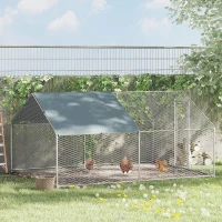 PawHut Large Chicken Coop Metal Chicken Run for Chickens with Waterproof and Anti-U Cover, Spire Shaped Walk in Fence Cage Hen House for Outdoor and Yard Farm Use, 1.26" Dia, 9.8' x 13.1' x 6.4'(m-2)