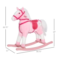 Qaba Kids Plush Toy Rocking Horse Pony Toddler Ride on Animal Rocker with Realistic Sounds, Birthday Gifts for Girls, Pink(m-3)