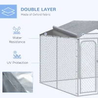 PawHut Outdoor Dog Kennel Galvanized Steel Fence with Cover Secure Lock Mesh Sidewalls for Backyard 9.8' x 9.8' x 7.7'(m-5)