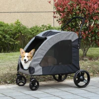 PawHut Foldable Dog Stroller with Storage Pocket, Oxford Fabric for Medium Size Dogs - Grey(m-14)