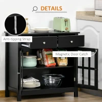 HOMCOM Sideboard Buffet Cabinet, Storage Cupboard with Glass Doors, Adjustable Shelf and 2 Drawers for Kitchen, Black(m-6)