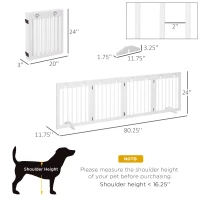 PawHut Freestanding Pet Gate 4 Panel Folding Wooden Dog Barrier w/ Support Feet, White(m-3)