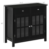 HOMCOM Sideboard Buffet Cabinet, Storage Cupboard with Glass Doors, Adjustable Shelf and 2 Drawers for Kitchen, Black(m-3)