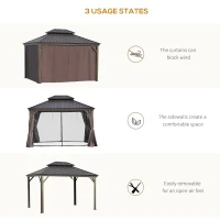 Outsunny 10' x 12' Hardtop Gazebo Canopy with Galvanized Steel Double Roof, Aluminum Frame, Permanent Pavilion Outdoor Gazebo with Netting and Curtains for Patio, Garden, Backyard, Deck, Lawn, Brown(m-7)