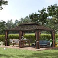 Outsunny Luxury Hardtop Patio Gazebo, 20'x12', 2-Tier Galvanized Steel Roof, Elegant Coffee Finish(m-1)