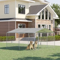PawHut Outdoor Dog Kennel Galvanized Steel Fence with Cover Secure Lock Mesh Sidewalls for Backyard 157.5" x 157.5" x 91.25"(m-2)
